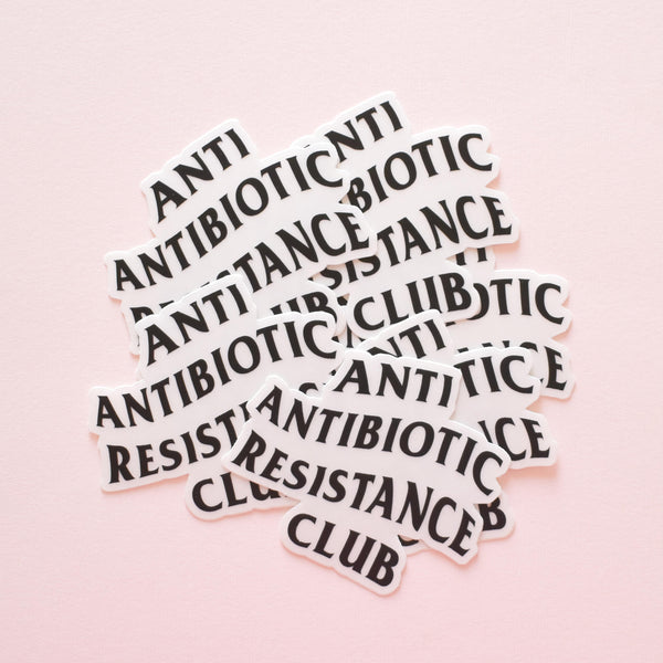 Anti antibiotic resistance club | transparent vinyl science sticker (biology)