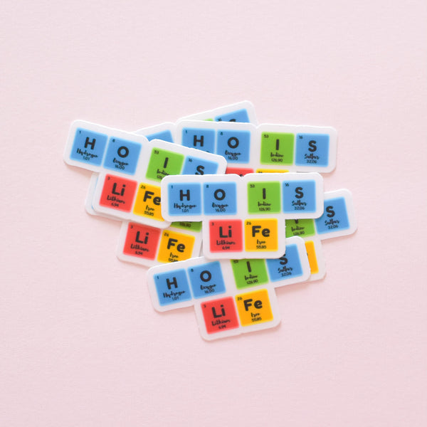 Hydrogen Oxygen Iodine Sulfur Lithium Iron periodic table | vinyl science sticker (chemistry)