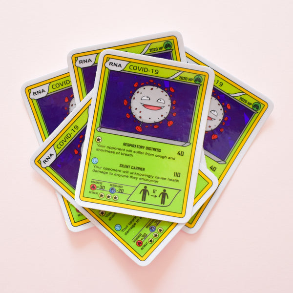 COVID-19 virus Pokemon card | glitter holo science sticker (STEM)